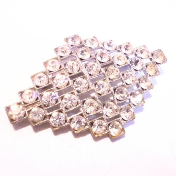 Vintage Silver Tone Rhinestone Diamond Shaped Bar Style Brooch - Picture 3 of 6